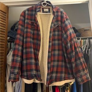 Men's Red Plaid Sherpa-Lined Jacket